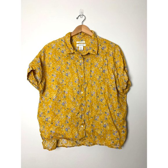 Rachel Zoe Tops - Rachel Zoe 100% Linen Yellow Floral Button Down Shirt L